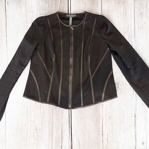 Ralph Lauren LRL Women’s Black Denim Faux Leather Full-Zip Cotton Jacket Sz 12